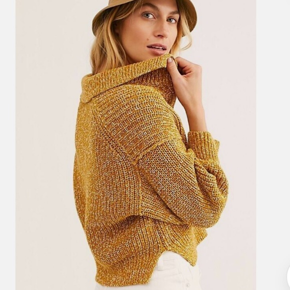 Free People New Marled Collared Knit Sweater, XS – Mustard Gold - Picture 3 of 3